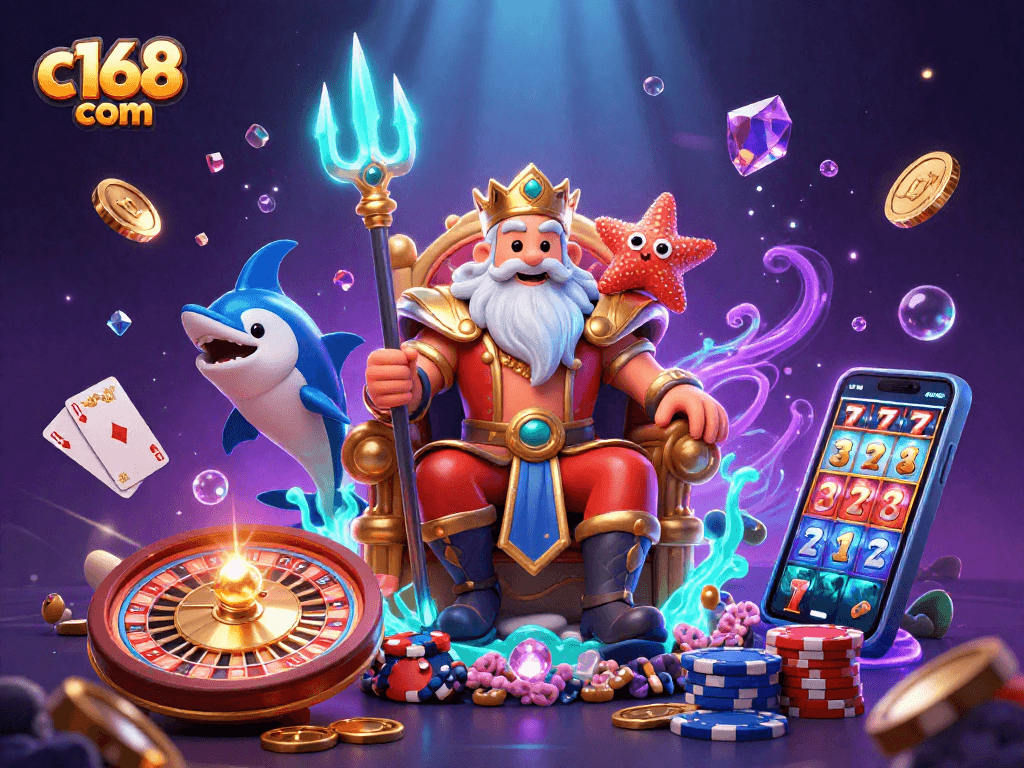 Spin to win with c168 com's exciting casino visuals featuring Neptune and treasure!