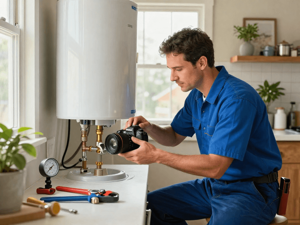 Professional plumber diagnosing plumbing repair Fort Worth in a cozy kitchen.