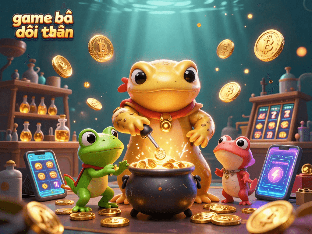 Engage in thrilling game bài đổi thưởng with a golden alchemist crafting riches in a vibrant 3D scene.