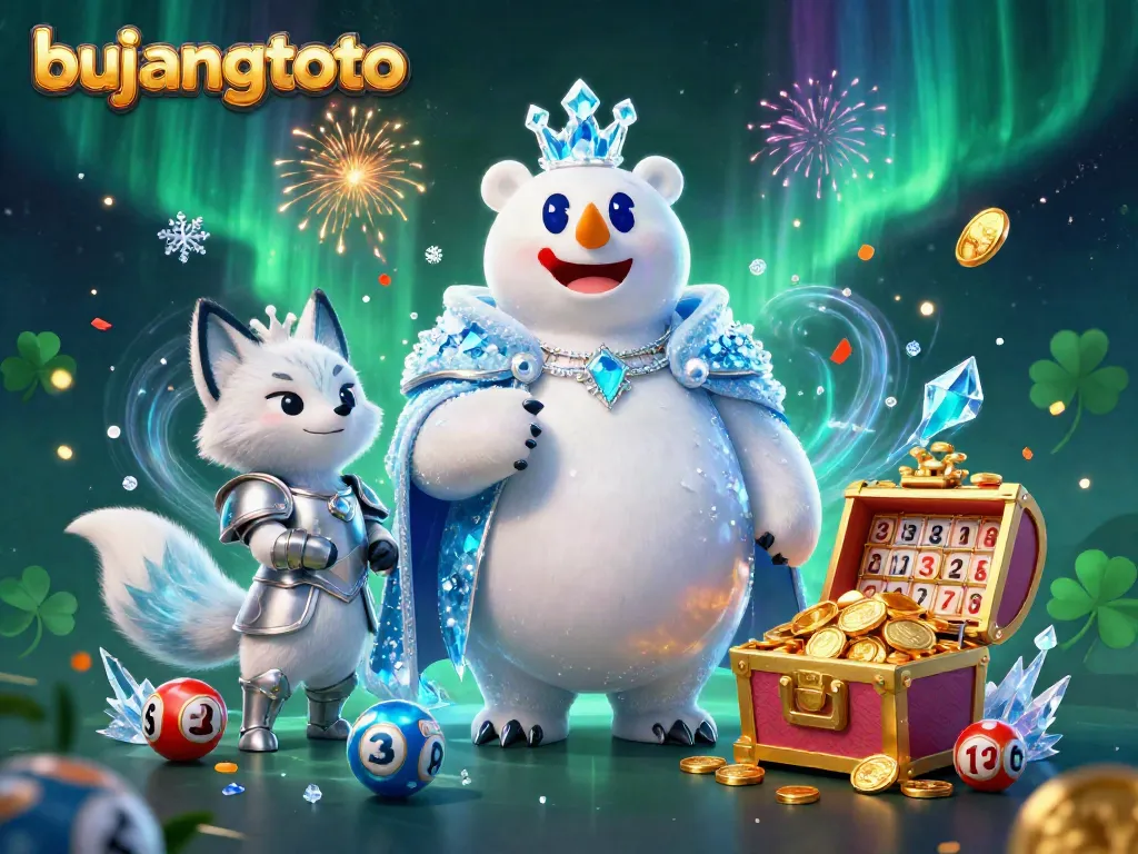 Experience thrilling lottery wins with bujangtoto's vibrant casino scene featuring polar bear and snow fox.