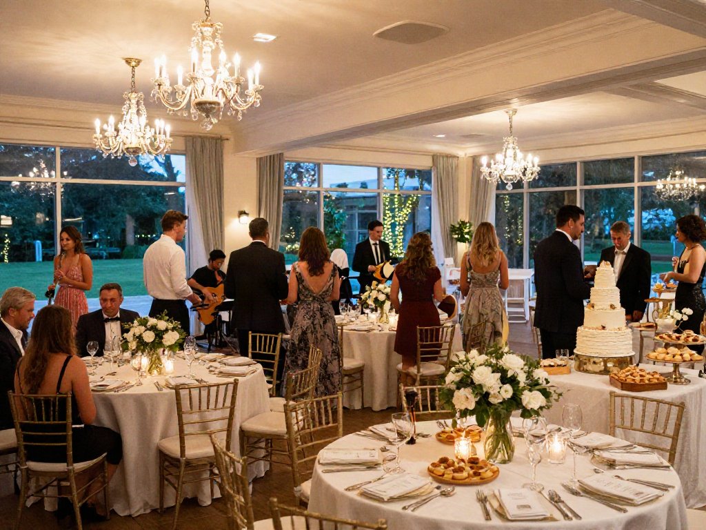 Wedding reception showcasing elegant event rental ksa setup with exquisite decor and ambiance.