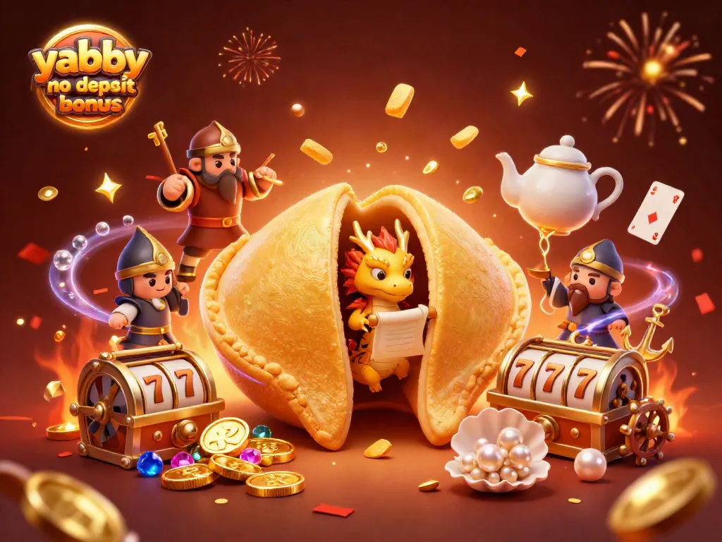 Experience the excitement of yabby no deposit bonus with a vibrant 3D casino scene filled with gold and fortune.