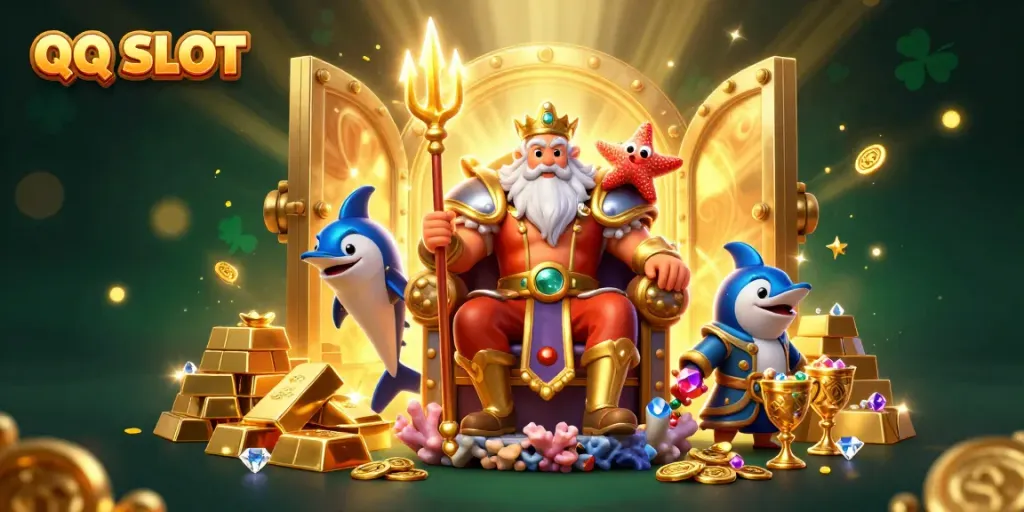 Experience the thrill of QQ SLOT with Neptune and treasures in this vibrant online casino scene.