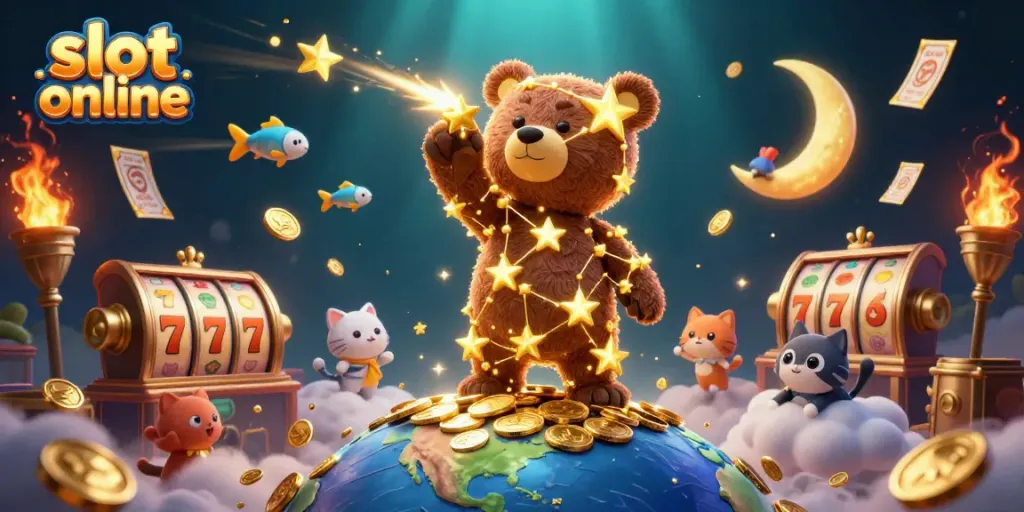 Engage in thrilling slot online adventures as a constellation bear reaches for golden coins!