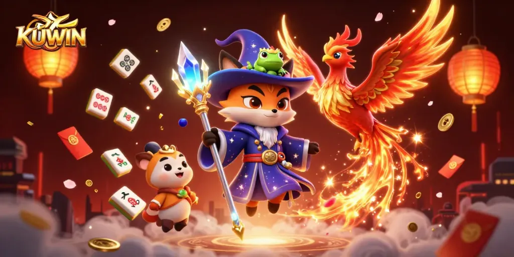 KUWIN captivates players with a magical scene of a wizard fox, phoenix, and casino delights.
