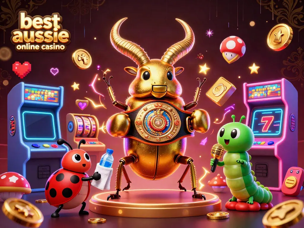 Engage with the best aussie online casino through this dynamic 3D illustration featuring an exciting showdown with casino elements.