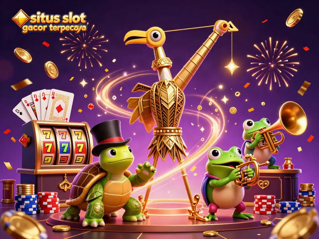 Experience the excitement of situs slot gacor terpercaya with animated characters, vibrant colors, and casino elements.