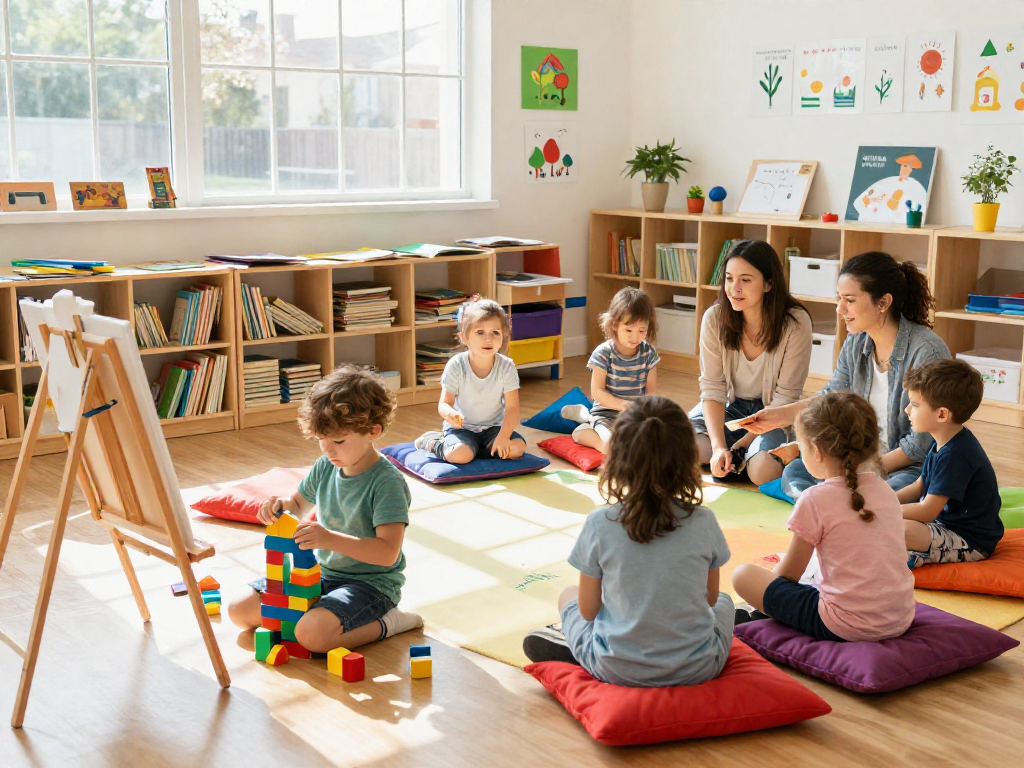 Children learning through the Reggio Emilia Approach in an engaging and colorful preschool classroom filled with creativity.