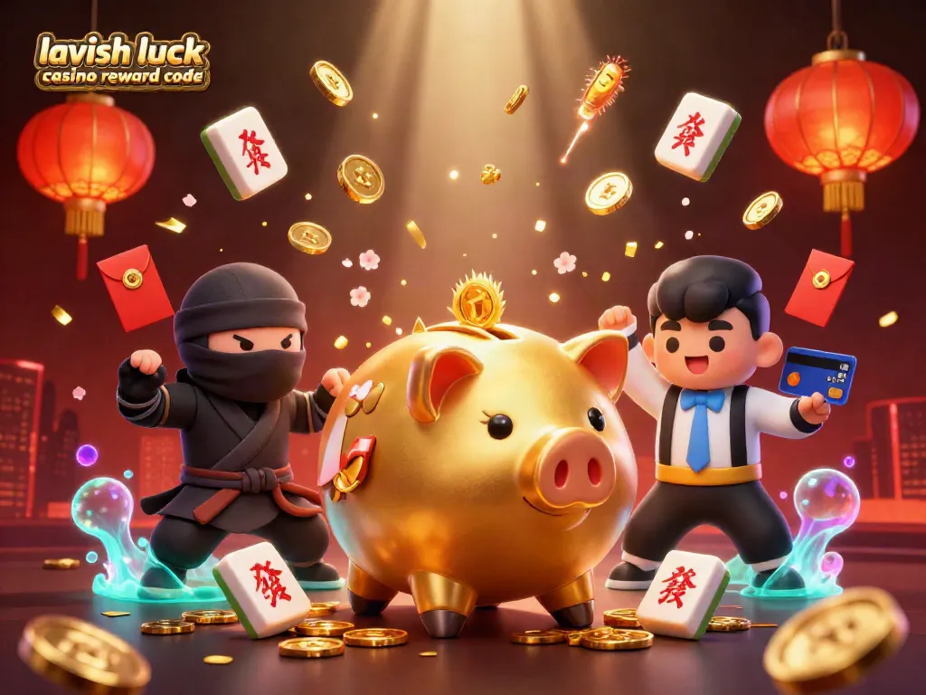 Engage in fun with Lavish Luck casino reward code while enjoying animated characters surrounded by vibrant gaming elements.