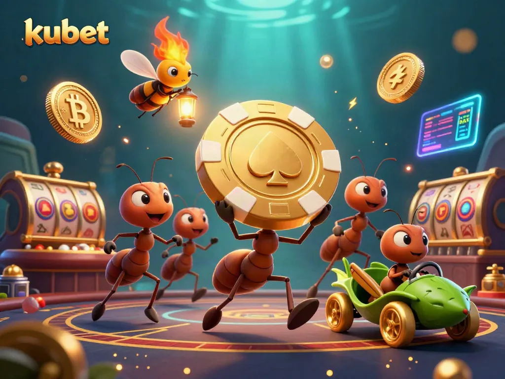 Experience the thrill of kubet gaming with a team of animated characters embarking on a heist featuring poker chips and casino elements.