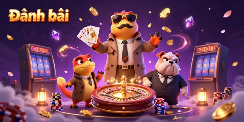 Engage in Đánh bài as three raptors sneak into a casino, surrounded by shimmering treasures.