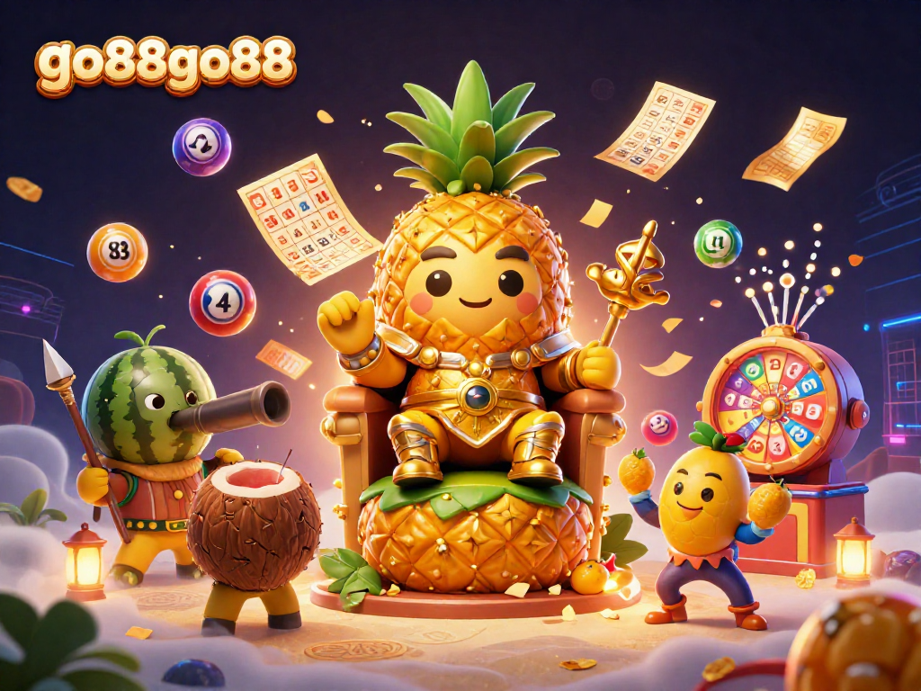Engage with go88go88's vibrant gambling casino theme featuring a lively pineapple king and casino elements.