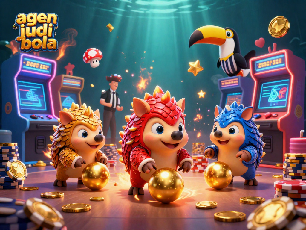 Engage in thrilling agen judi bola action with cartoon pangolins in vibrant 3D illustration.