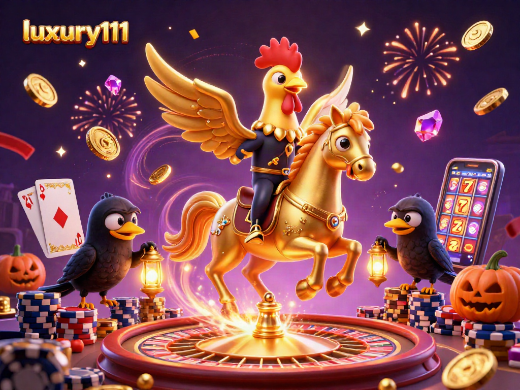 Experience luxury111's vibrant casino magic with dynamic characters amidst stunning game elements.