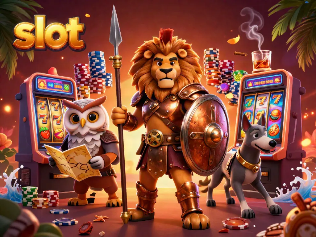 Experience thrilling slot action with vibrant characters and energetic scenery in this online casino illustration.
