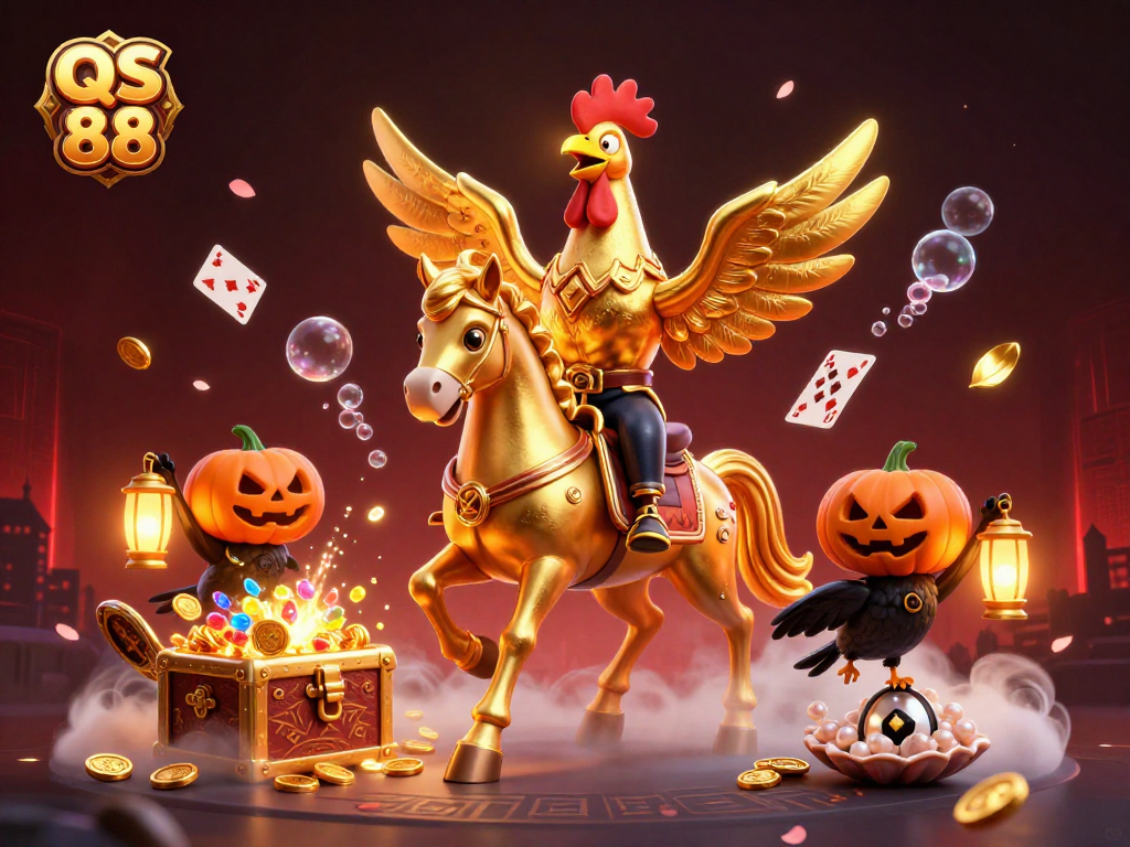 Experience the vibrant gaming journey at QS 88 in a spectacular illustrated casino scene.