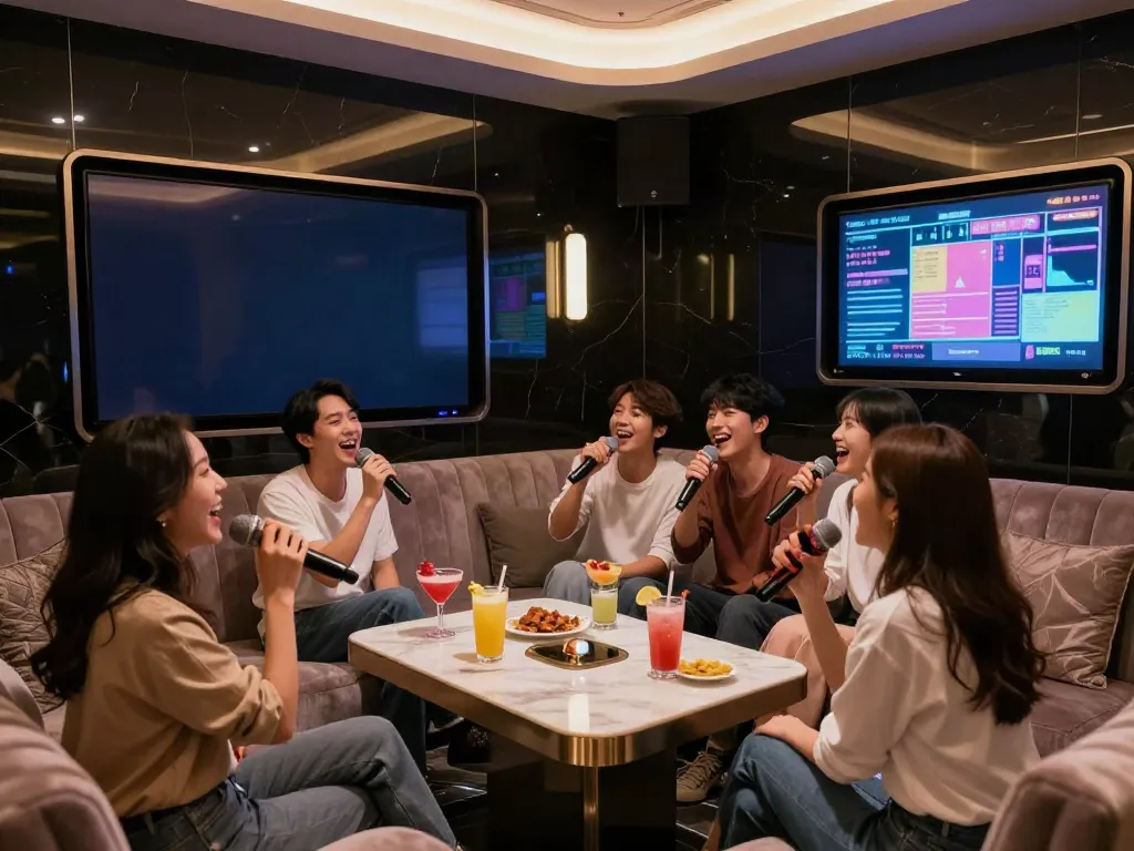 강남 달토에서 친구들과 함께 노래를 부르며 즐거운 시간을 보내는 모습