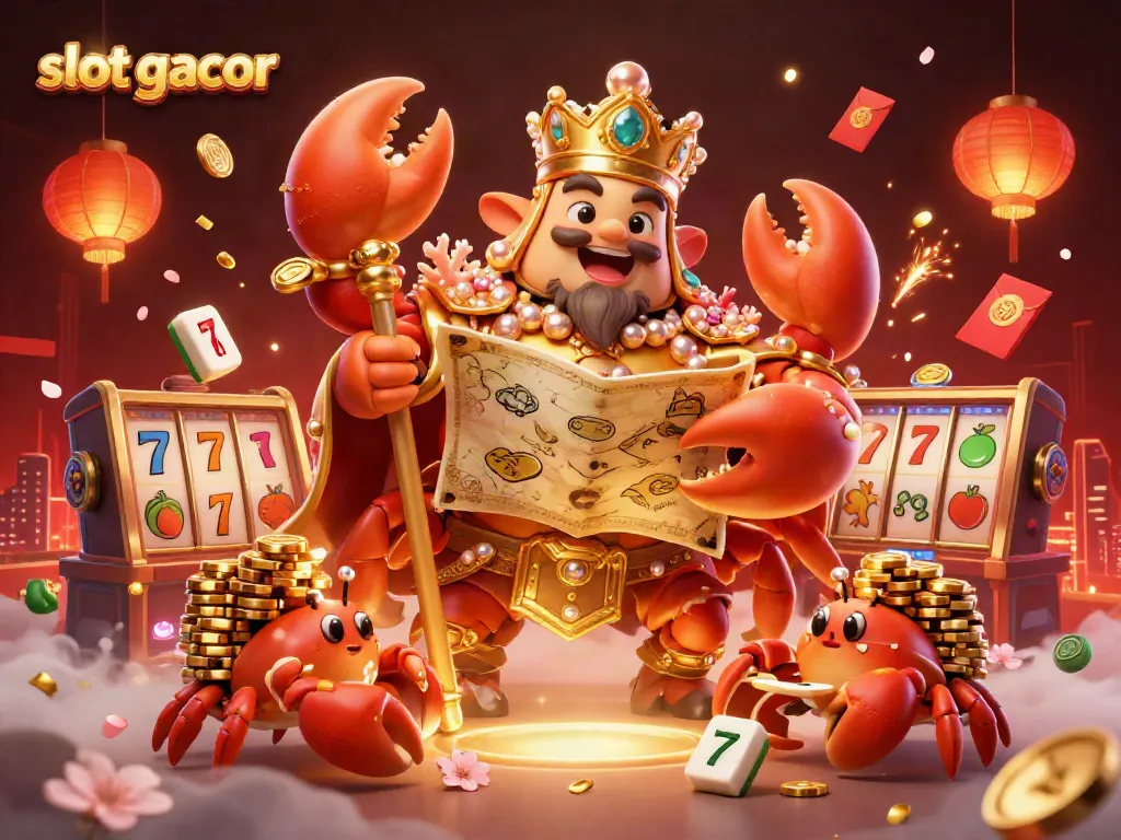 Experience the excitement of slot gacor with a golden crab emperor in a vibrant casino setting