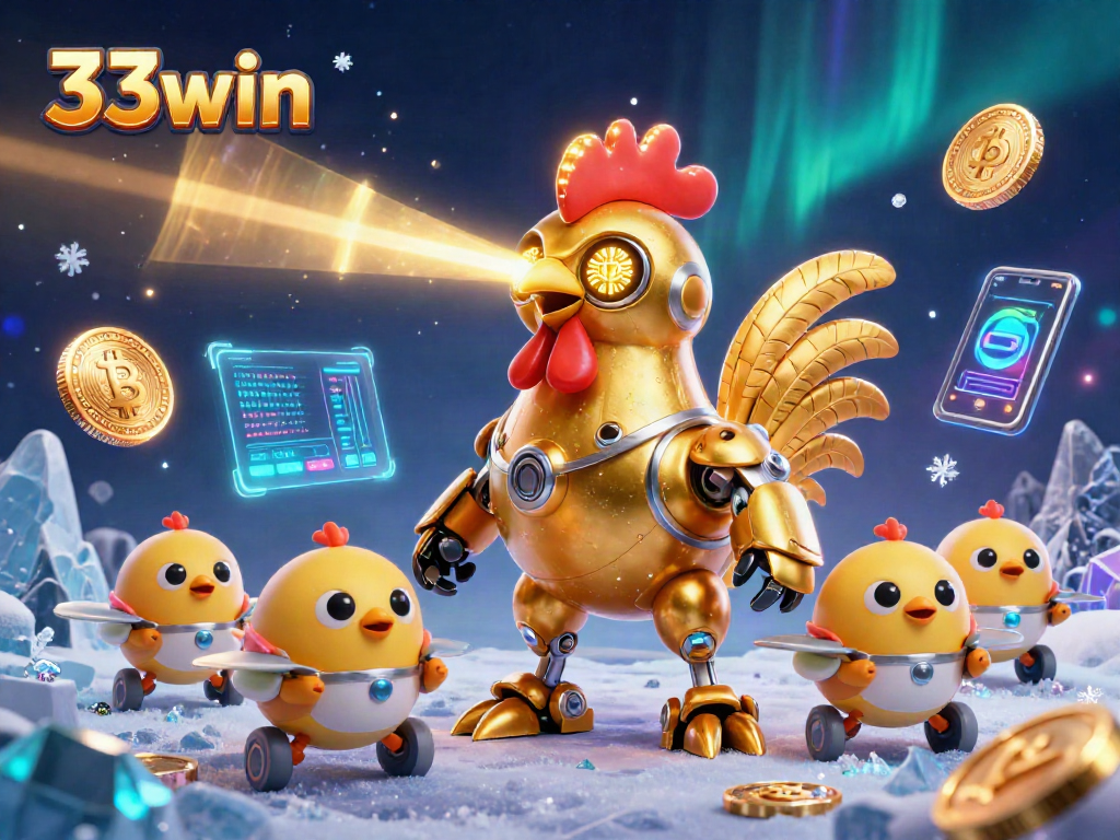 Engage with the thrilling world of 33win through our vibrant crypto-themed casino illustration.