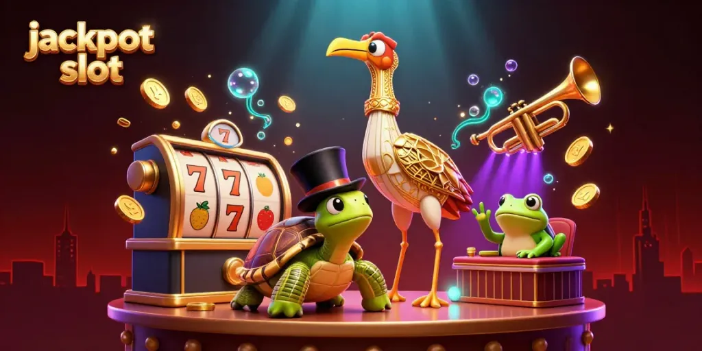 Spin the jackpot slot with vibrant 3D characters bringing excitement to the casino scene.
