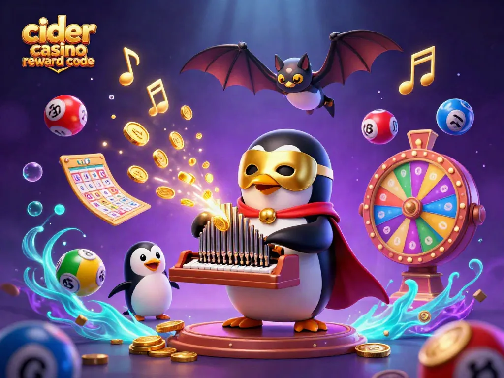 Experience Cider Casino reward code action with vibrant prize wheel and golden coins raining down.