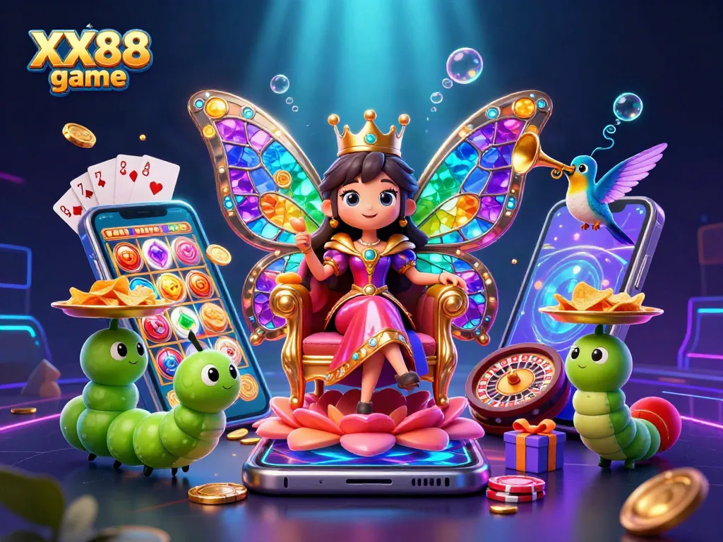 Play and win with XX88 game showcased in a vibrant, action-packed 3D illustration.