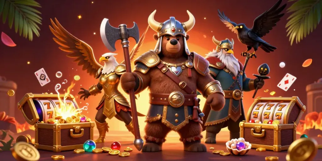 Engage with bandung toto's latest online casino games featuring a Viking bear and Valkyrie eagle.