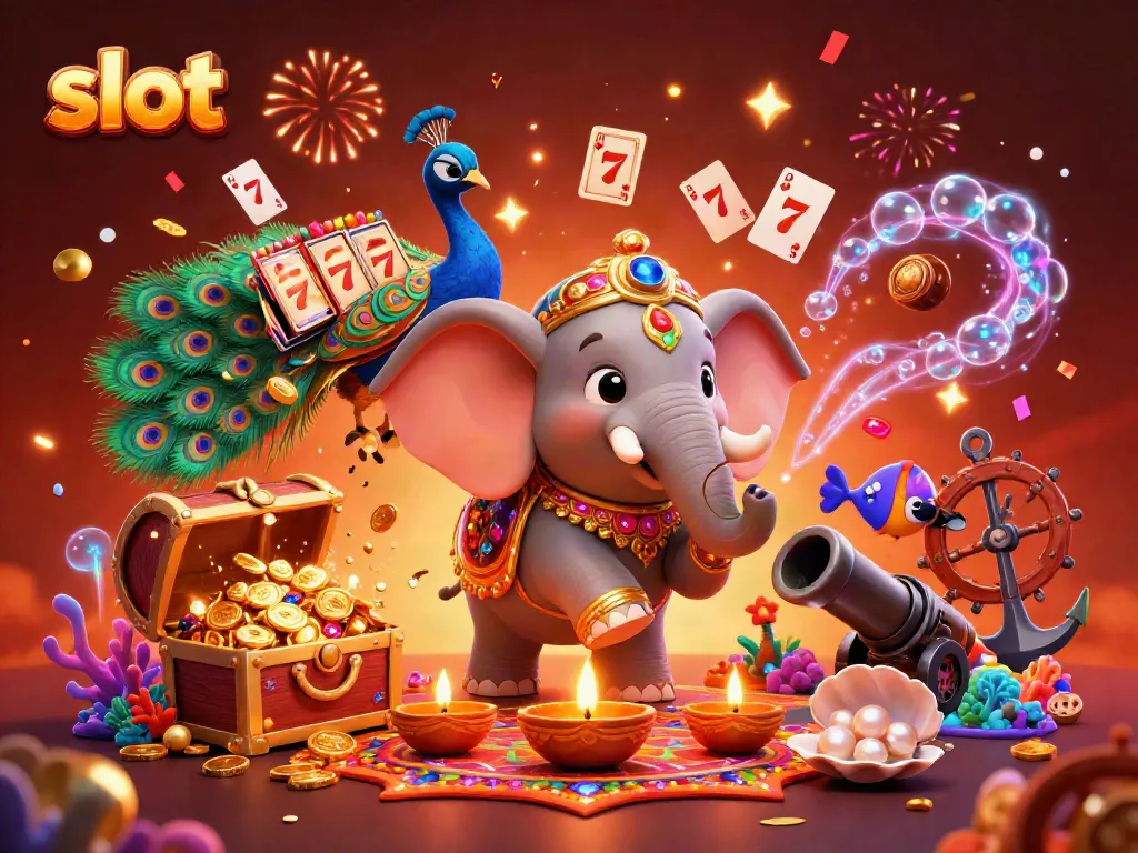 Experience slots with colorful characters and jewelry in a vibrant casino scene.