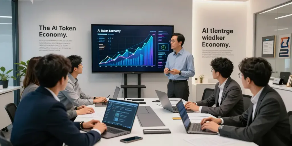 Collaboration on the AI Token Economy in a modern workspace.