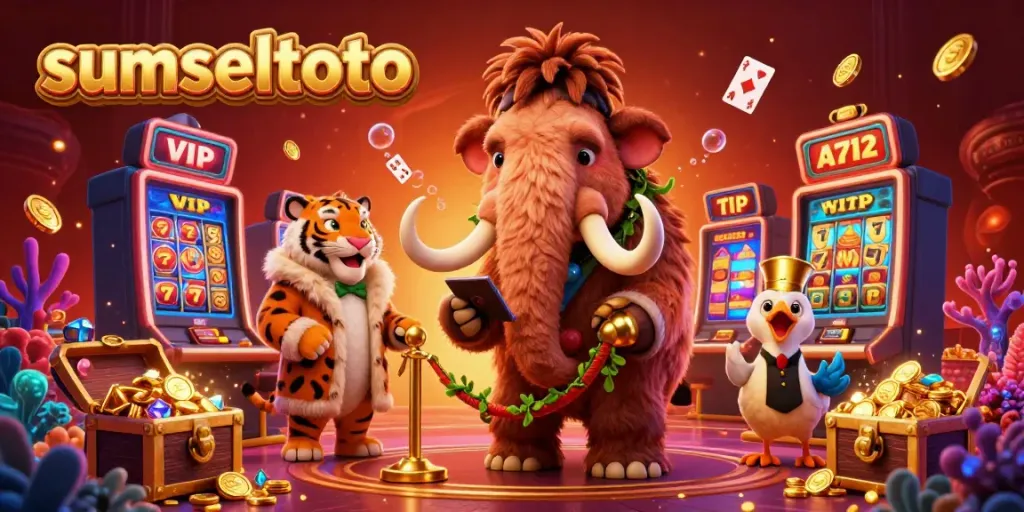 Engage in thrilling online gaming with sumseltoto's vibrant casino scene featuring slot reels and exciting adventures.