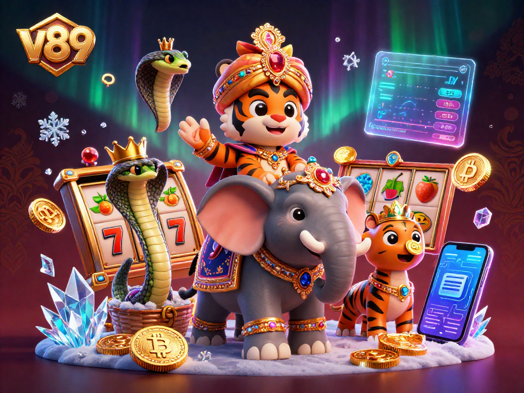Putar slot jackpot maxwin di v89 dengan karakter harimau dan elemen kripto yang mengesankan.