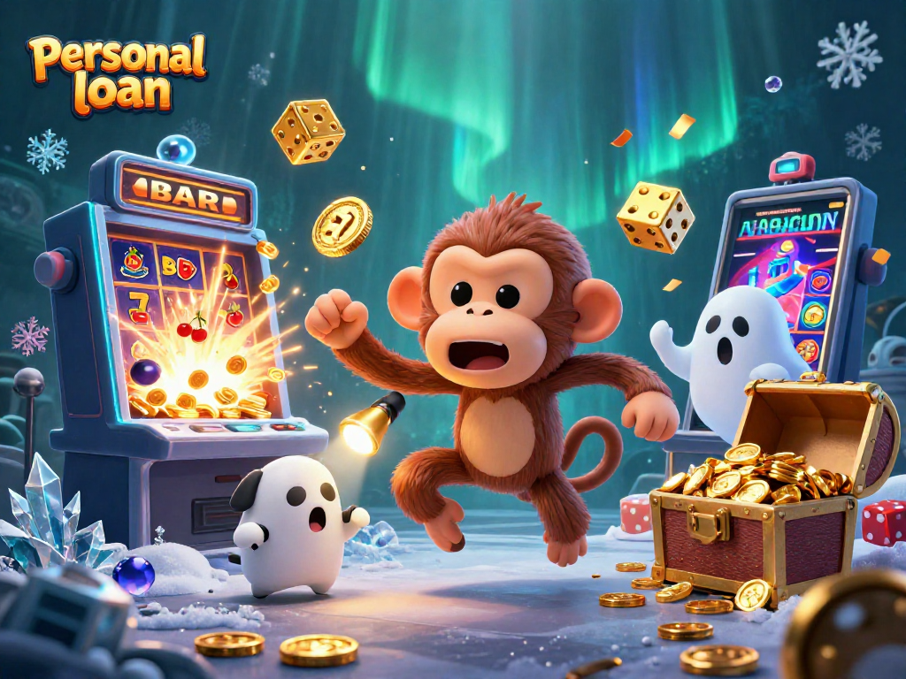 Engage in thrilling gameplay with a personal loan-themed casino illustration featuring a poltergeist monkey.