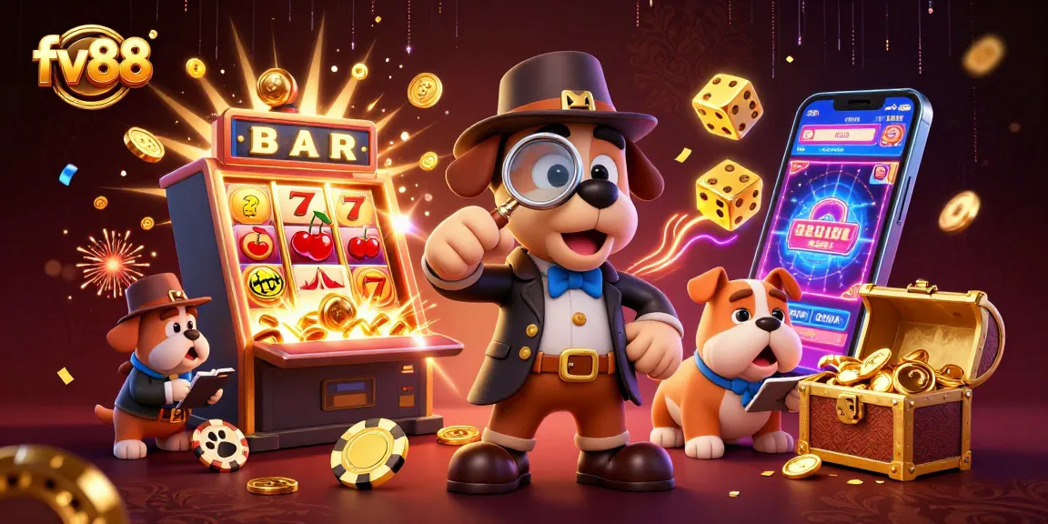 fv88 reveals hidden treasures while a detective duo uncovers jackpot clues in this engaging casino scene.