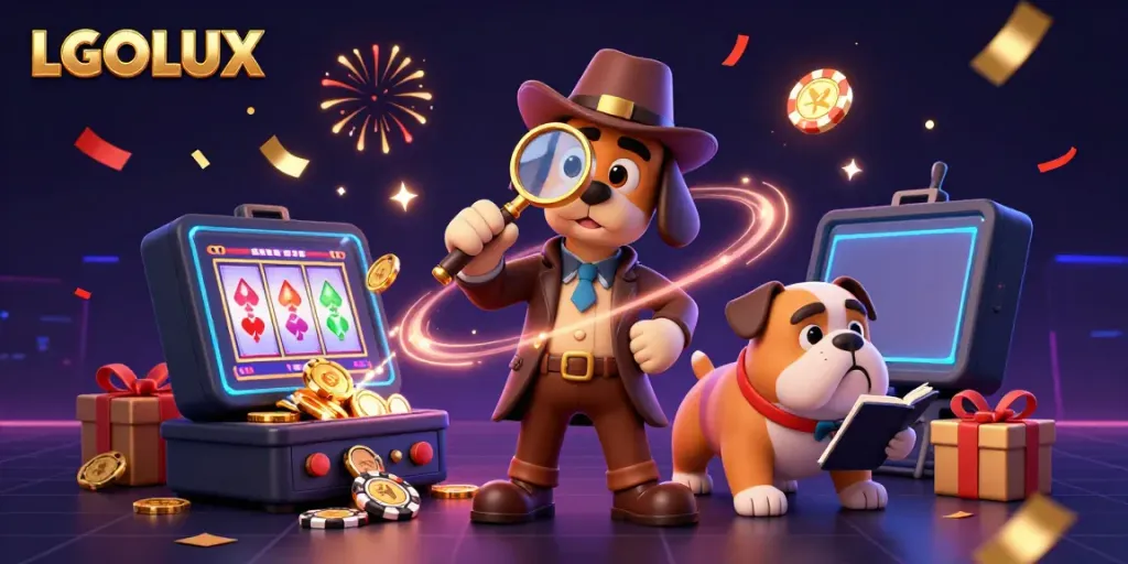 Join the LGOLUX adventure where a detective examines clues amid casino excitement.