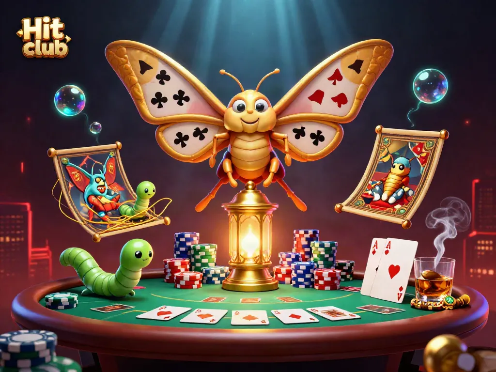 Engage in thrilling casino action with Hit club's vibrant 3D illustration showcasing dazzling poker elements.
