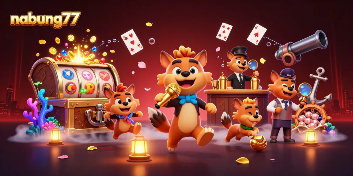 Nabung77 brings lively gaming with hyenas running a casino, comedian, bartender, and bouncer.