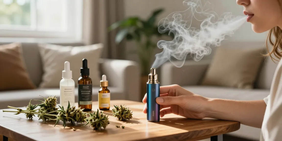 Enjoying thc vape with premium cannabis flowers in a relaxing home setting.