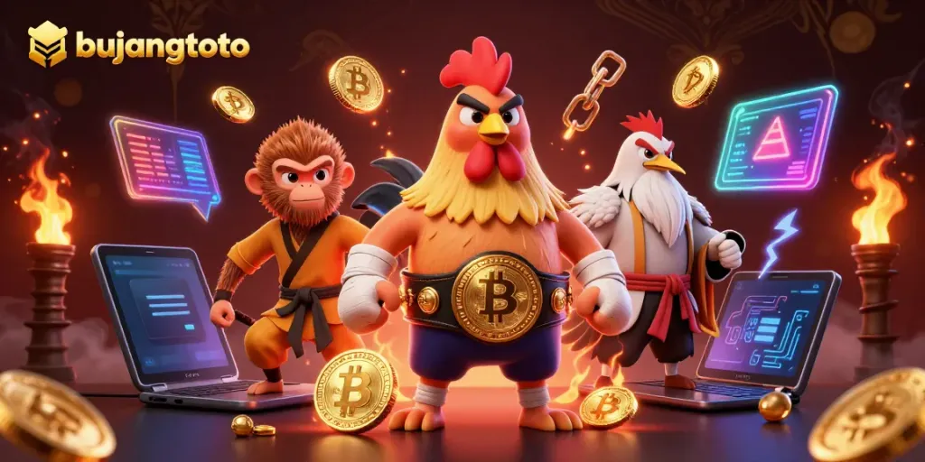 Experience thrilling gameplay and fast access with bujangtoto in this vibrant 3D illustration.