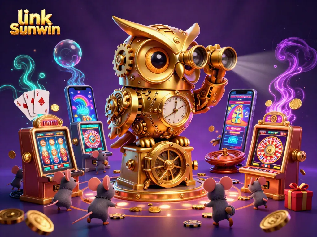 Spin and win at the link Sunwin casino with the golden owl, vibrant slot games, and dynamic casino action.
